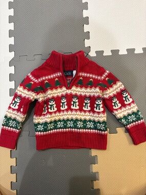 The Children's Place Red Snowman & Tree Holiday Quarter-Zip Sweater